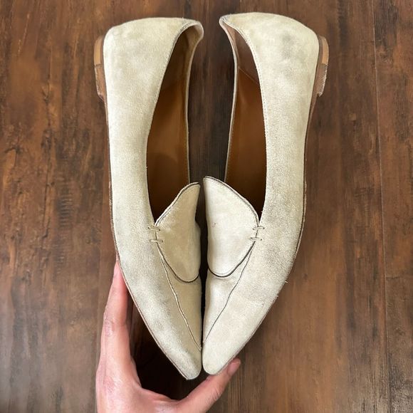 M. GEMI “The Gia” Pointed Toe Suede Flat in Taupe with Gold Accent - Picture 8 of 13